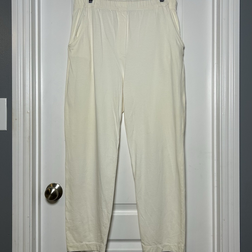 Talbots Vintage 90s 100% Cotton Ivory Elastic Waist Straight Leg Dress Pants